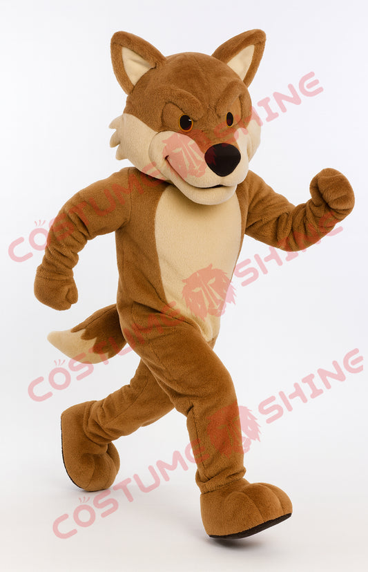 Light Brown Wolf Mascot Costume Running Pose – Adult Plush Full Suit