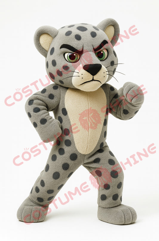 Light Grey Jaguar Mascot Costume – Boxing Pose Plush Animal Suit