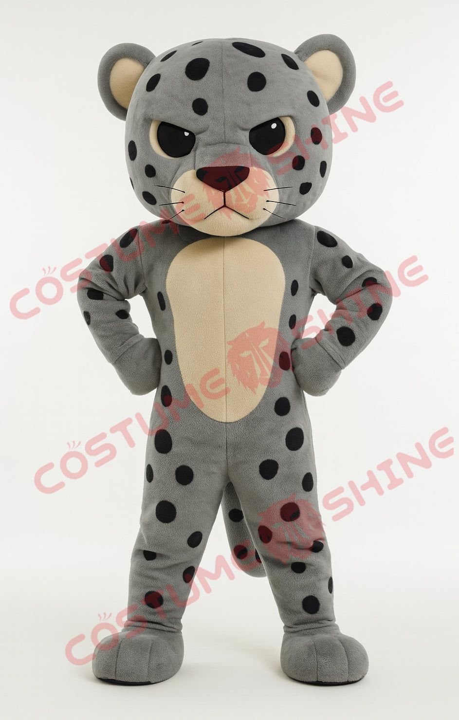 Light Grey Jaguar Mascot Costume – Fierce Hands-on-Hips Plush Suit