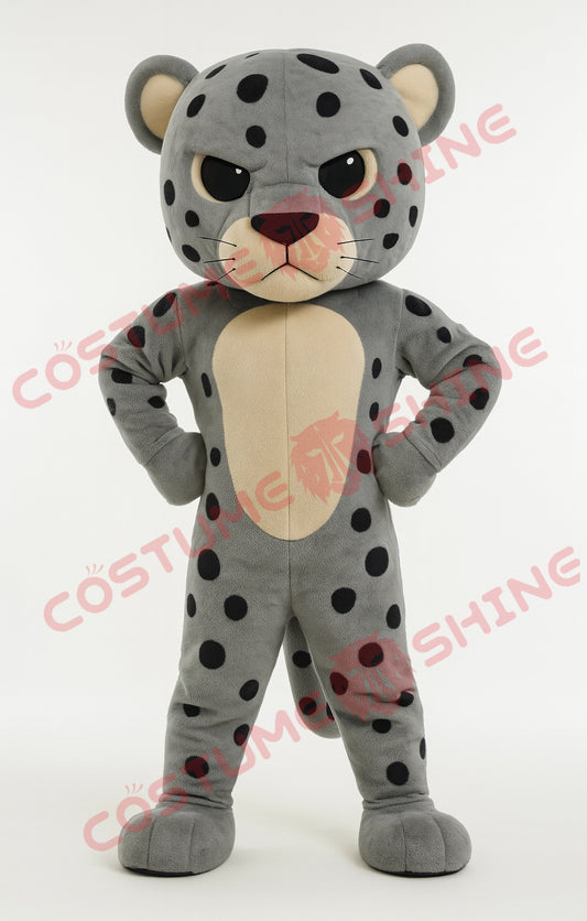 Light Grey Jaguar Mascot Costume – Fierce Hands-on-Hips Plush Suit
