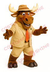 Moose Mascot Costume in Beige Safari Suit with Hat for Events & Schools