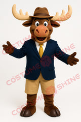 Moose Mascot Costume in Blue Blazer & Hat – Premium Adult Suit