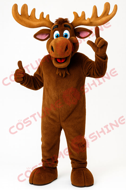 Brown Moose Mascot Costume – Full Body Plush Animal Suit for Events