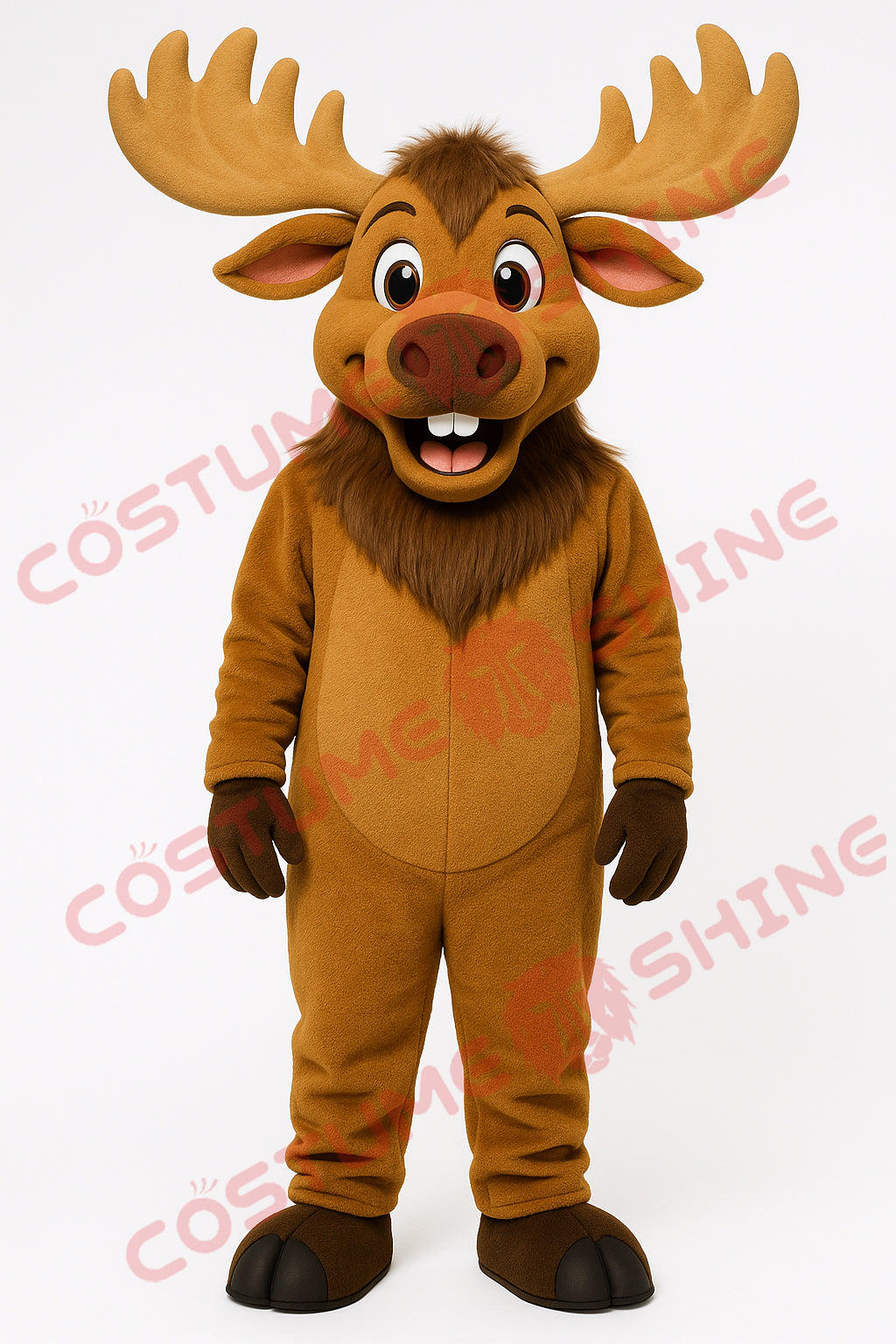 Brown Moose Mascot Costume – Full Body Plush Suit with Mane & Teeth