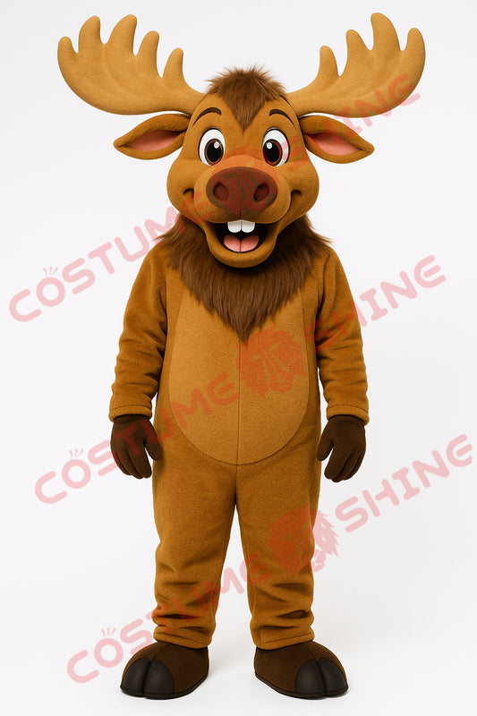 Brown Moose Mascot Costume – Full Body Plush Suit with Mane & Teeth