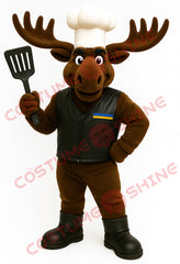 Moose Chef Mascot Costume – Brown Plush Outfit with Spatula & Chef Hat