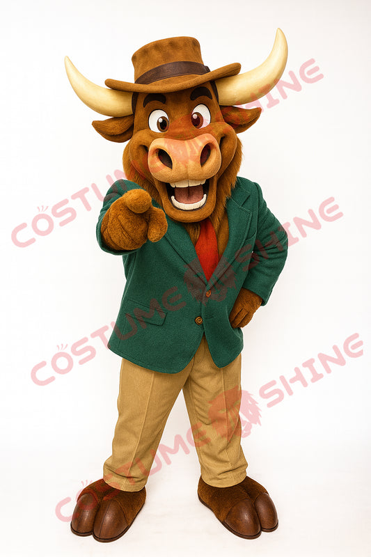 Moose Mascot Costume in Green Blazer & Hat – Premium Adult Plush Suit