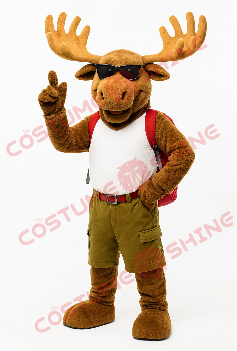 Moose Mascot Costume with Sunglasses & Backpack – Summer Adventure Outfit