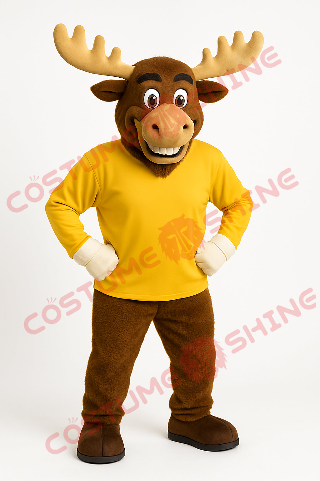 Moose Mascot Costume with Yellow Shirt for School & Event Performances