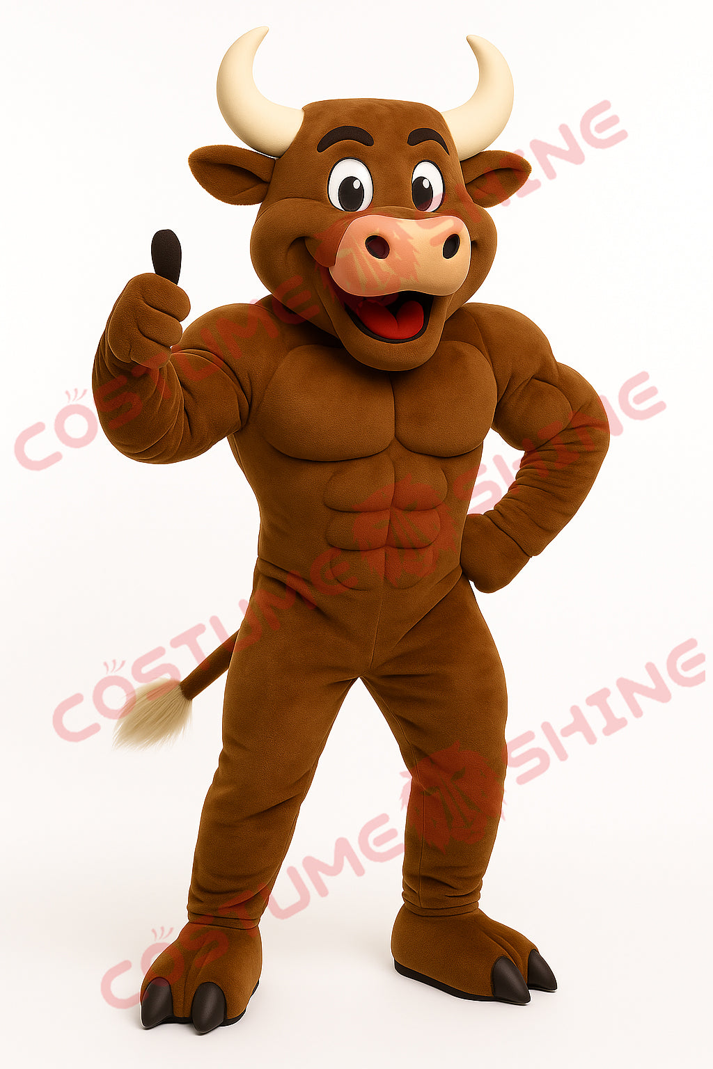 Muscular Bull Mascot Costume Strong Brown Animal Suit for School and Sports Events