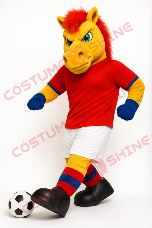 Red Mustang Horse Mascot Costume for Adult Soccer Events