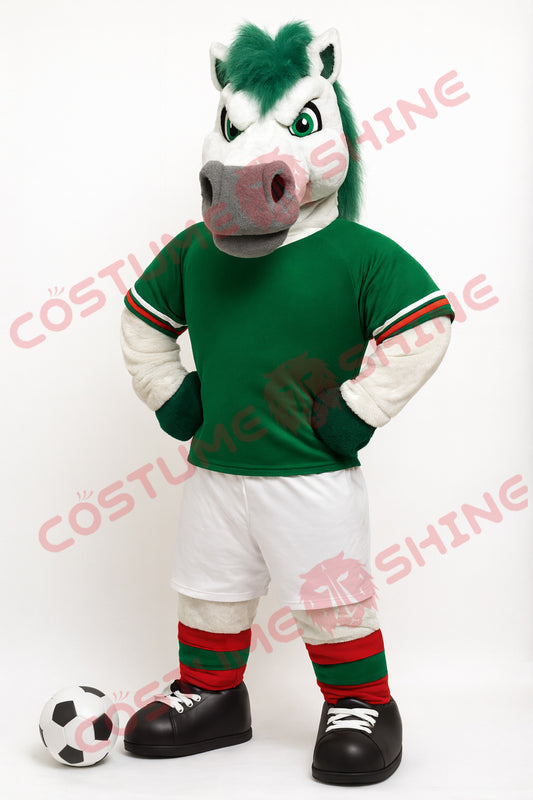 Green Mustang Horse Mascot Costume for Adult Soccer Events