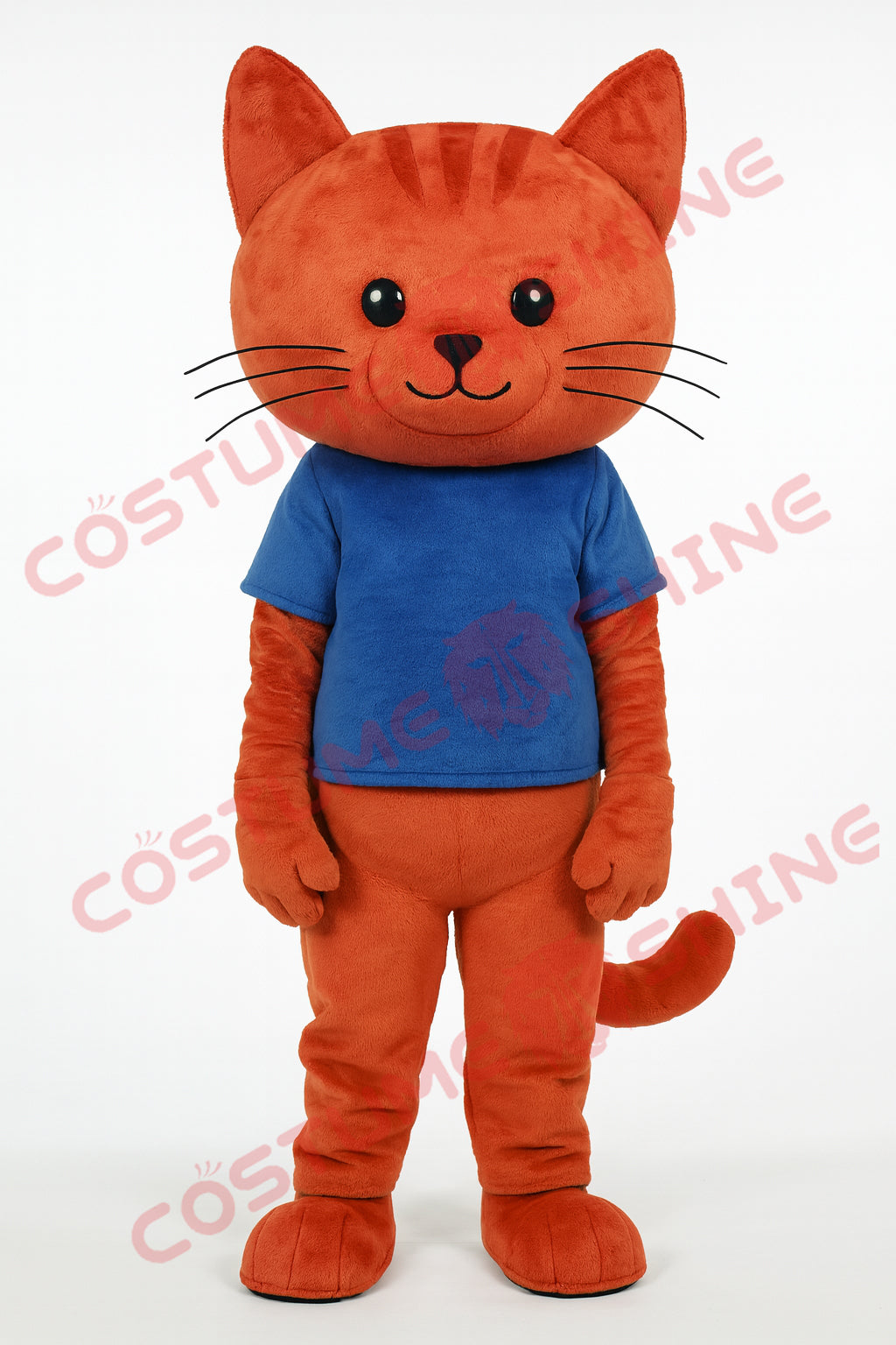 Orange Cat Mascot Costume with Blue Shirt – Full Plush Character Suit