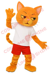 Orange Cat Mascot Costume with White Shirt & Red Shorts – Plush Suit