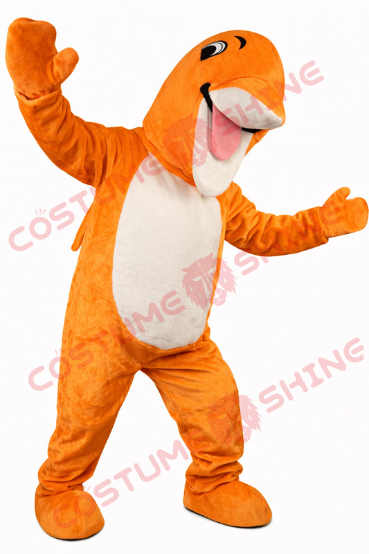 Orange Dolphin Mascot Costume Adult Plush Full Body Suit