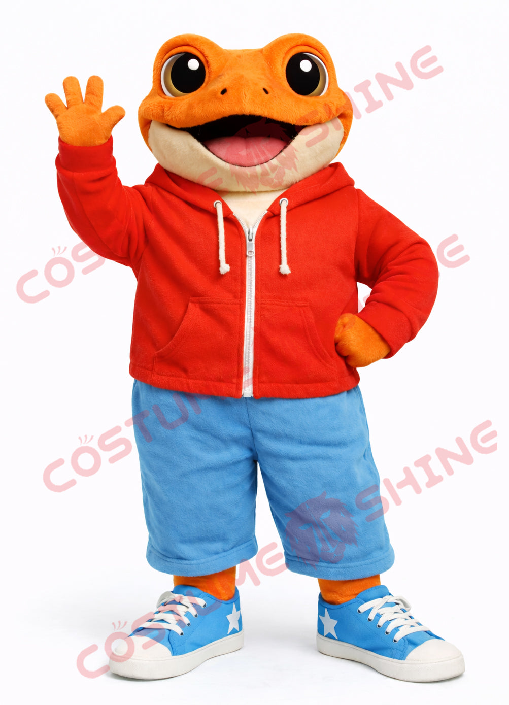 Orange Frog Mascot Costume for Adults with Red Hoodie