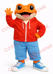 Orange Frog Mascot Costume for Adults with Red Hoodie