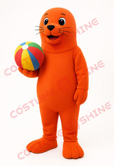 Orange Seal Mascot Costume with Beach Ball – Adult Plush Suit