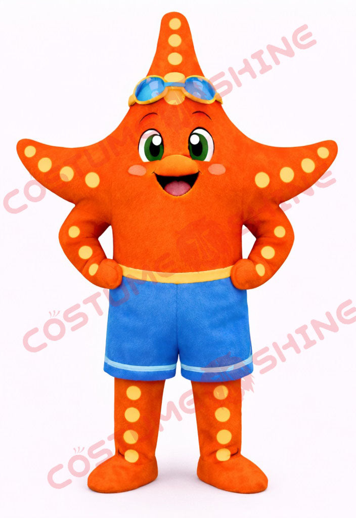 Orange Starfish Mascot Costume for Adults – Full Body Summer Shorts Style
