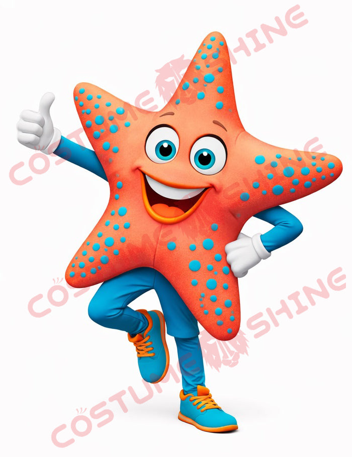 Orange Starfish Mascot Costume for Adults – Full Body Blue Dot Custom Outfit
