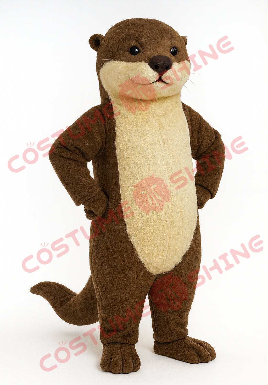 Brown Otter Mascot Costume Plush Character Suit with Hands-on-Hips Pose