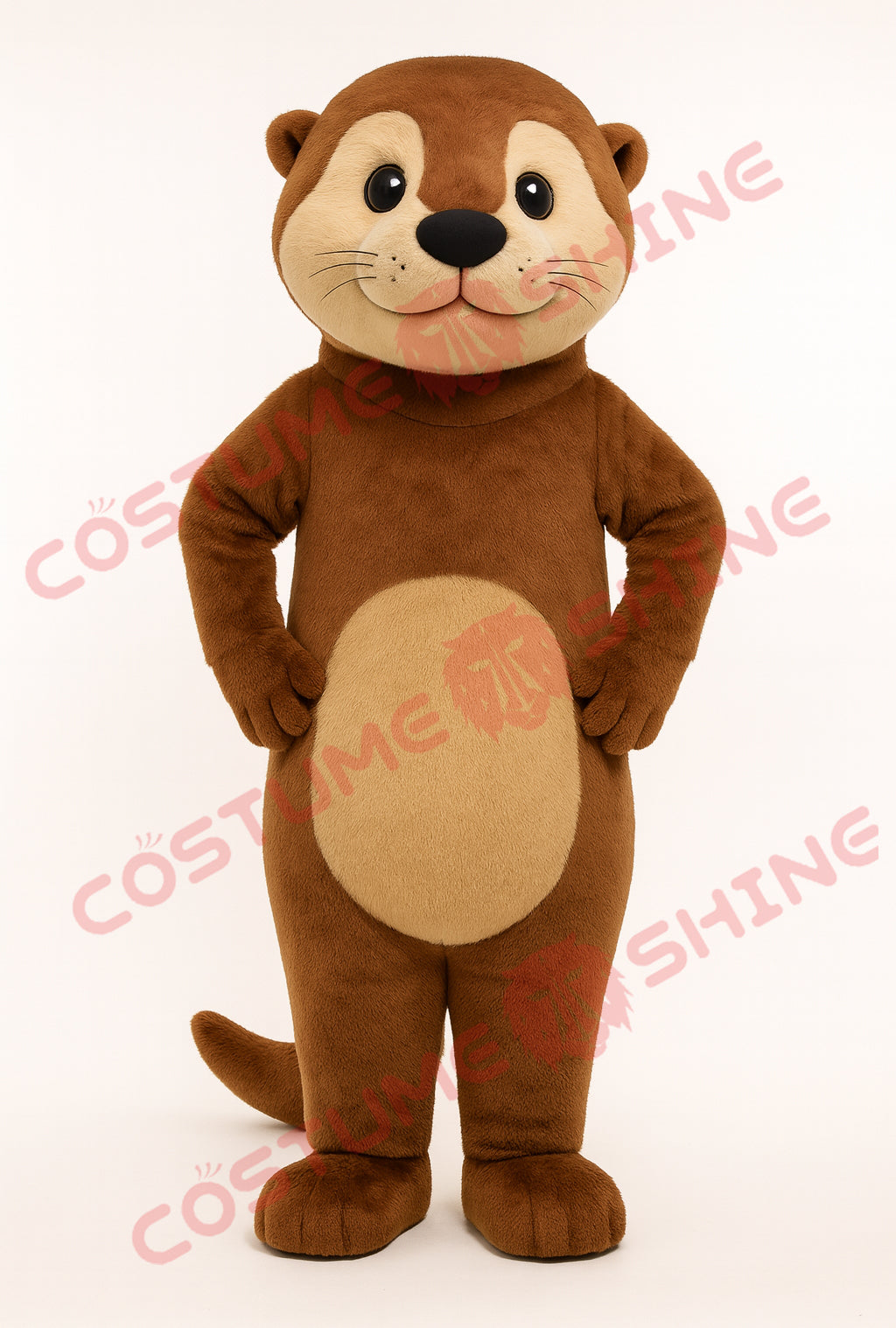Brown Otter Mascot Costume with Hands-on-Hips Pose – Plush Suit