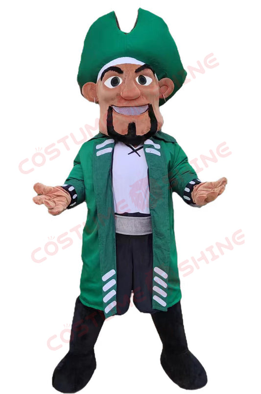 Green Pirate Mascot Costume with Hat and Beard – Buccaneer Character for School & Events