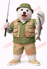 Adult Polar Bear Mascot Costume Fishing Explorer Style