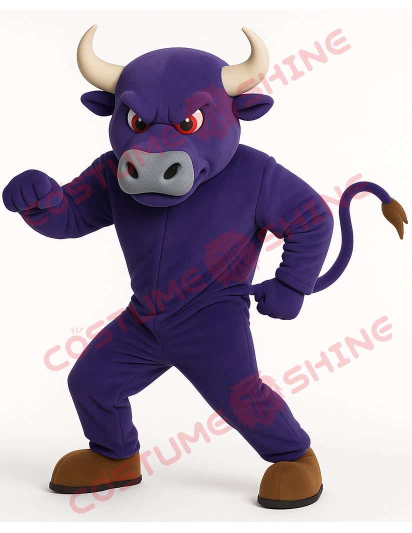 Purple Bull Mascot Costume with Horns for Sports Teams & School Events