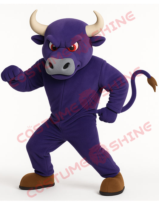 Purple Bull Mascot Costume with Horns for Sports Teams & School Events