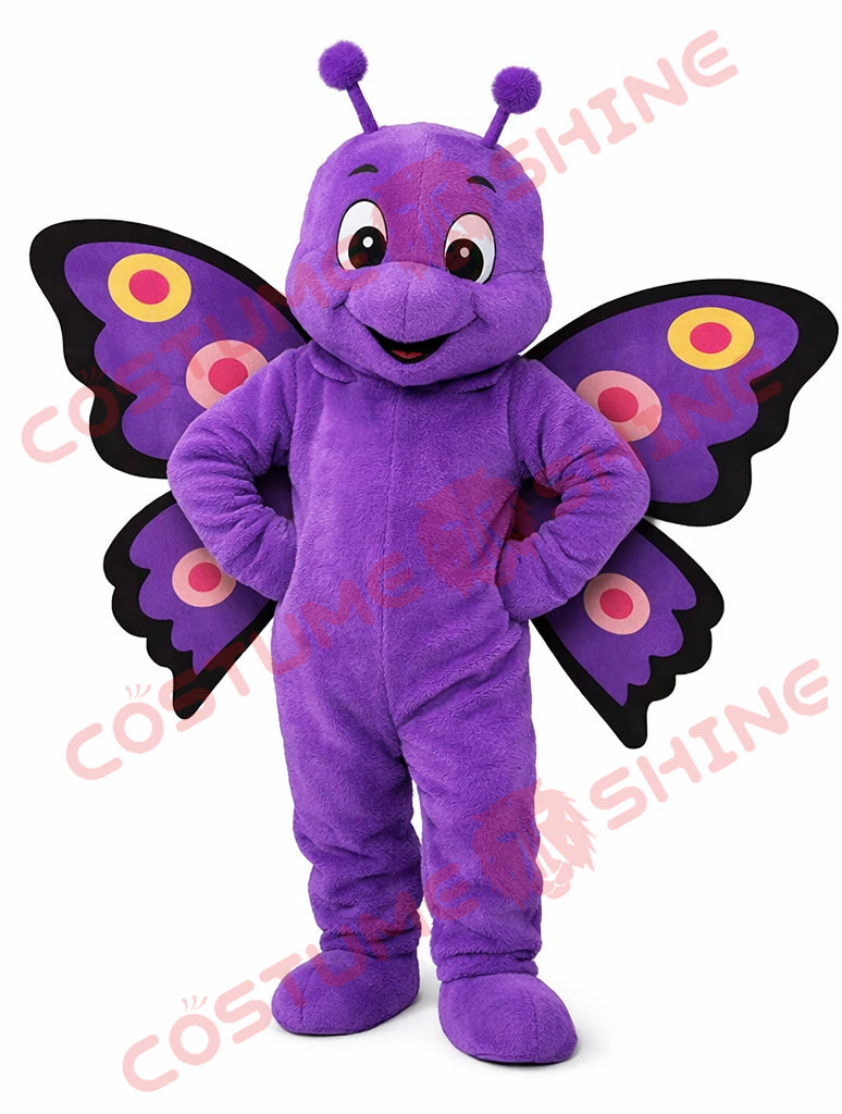 Purple Butterfly Mascot Costume for Adults Plush Full Body Suit