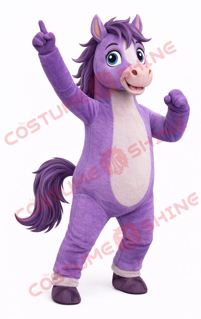 Purple Horse Mascot Costume for Adults – Full Body Pointing Pose