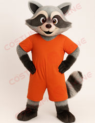 Raccoon Mascot Costume in Orange Jumpsuit – Custom Plush Animal Suit for Schools, Teams & Events