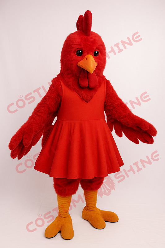 Red Chicken Mascot Costume with Dress | Cute Animal Suit for Events