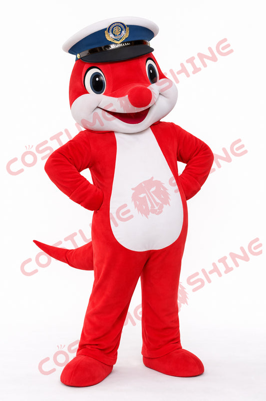 Red Dolphin Mascot Costume for Adults Sailor Hat Plush Suit