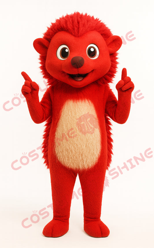 Red Hedgehog Mascot Costume – Adult Plush Character Suit Pointing Up
