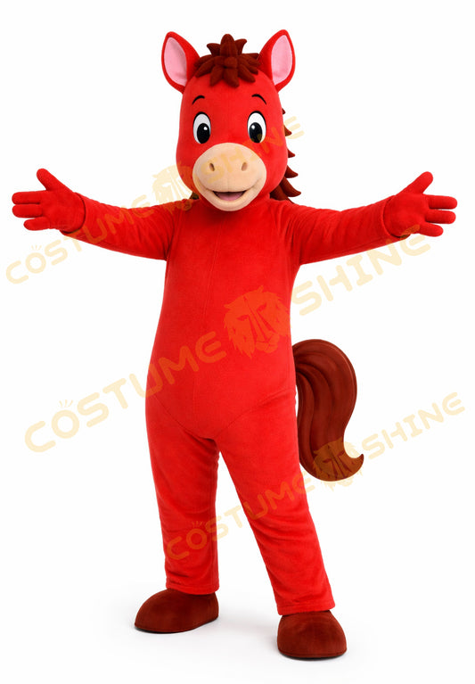 Red Horse Mascot Costume for Adults – Full Body Open Arms Pose（副本）