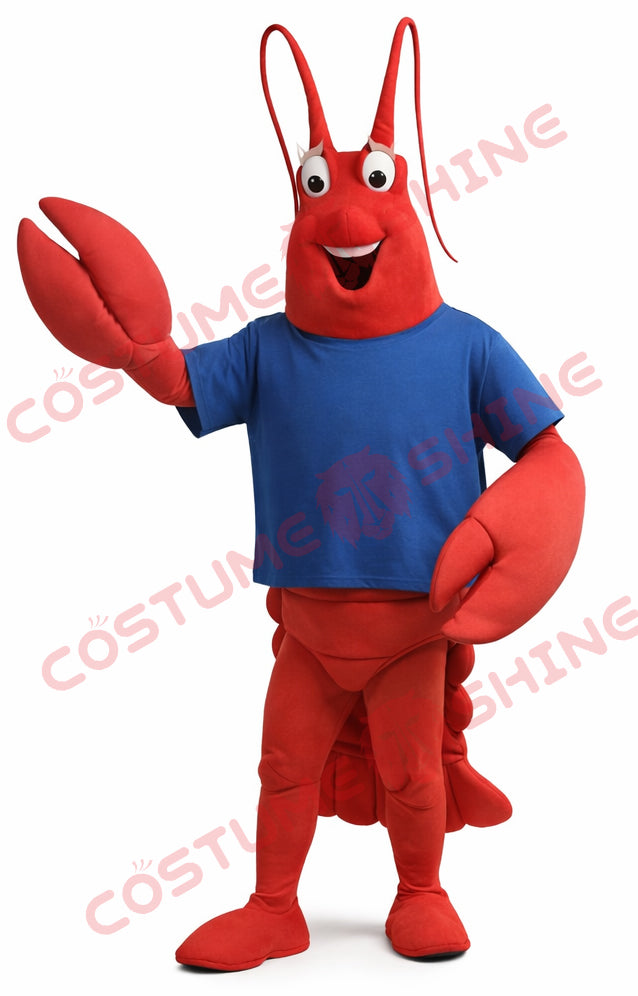 Red Lobster Mascot Costume for Adults with Blue T-Shirt Event Character