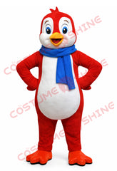 Adult Red Penguin Mascot Costume with Blue Scarf Plush Outfit