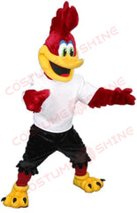 Red Roadrunner Mascot Costume for Adults – Bird Character with White Shirt & Black Shorts