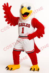 Red and White Eagle Mascot Costume – Custom Plush Bird Suit with Basketball Uniform