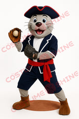 Pirate Baseball Seal Mascot Costume – Navy Uniform with Red Sash