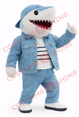 Shark Mascot Costume Adult Blue Denim Outfit