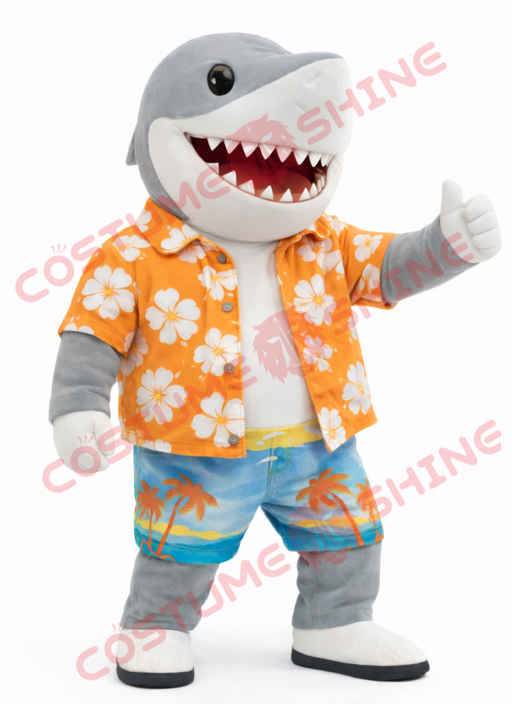 Adult Shark Mascot Costume Hawaiian Shirt Summer Style