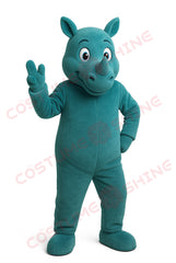 Teal Rhino Mascot Costume – Custom Plush Suit for School Sports Teams, Events & Brand Promotions