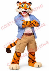 Friendly Tiger Mascot Costume Adult – Casual Shirt & Shorts Style