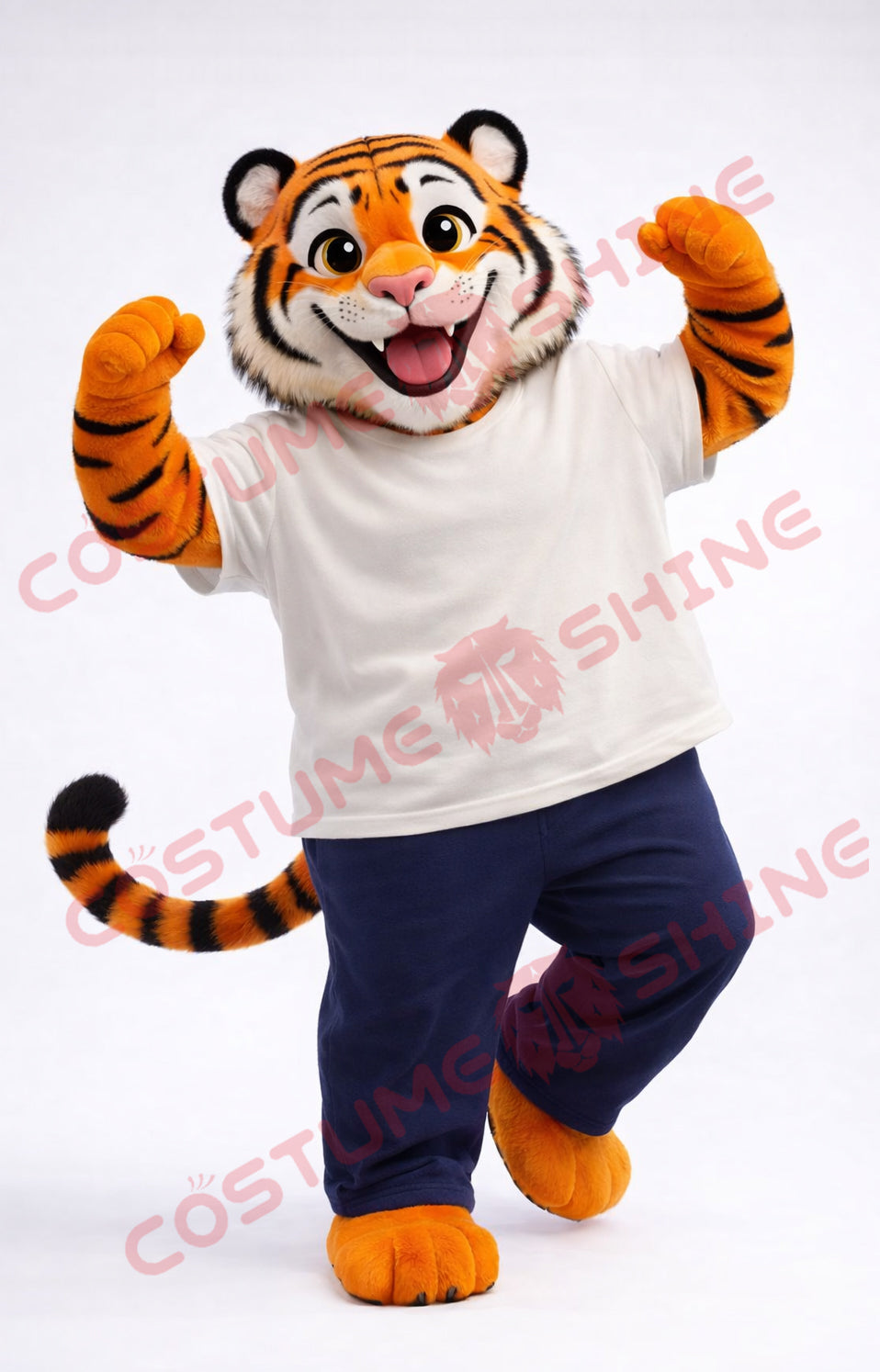Adult Tiger Mascot Costume Casual White T-Shirt Style
