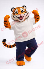 Adult Tiger Mascot Costume Casual White T-Shirt Style