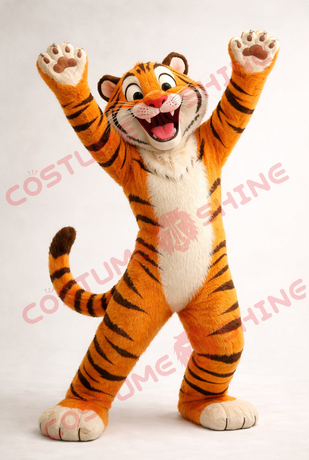 Happy Tiger Mascot Costume Adult – Full Body Plush Cheer Pose