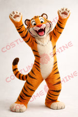 Happy Tiger Mascot Costume Adult – Full Body Plush Cheer Pose